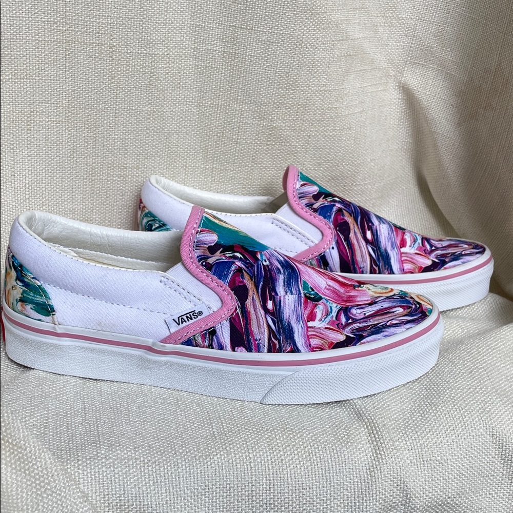 Vans Customs Slip-On Pink Trim and Multicolor Swirl US Women’s 5.0 Men 3.5 - Picture 3 of 8